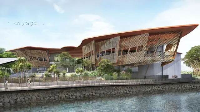 Ilustración arquitectónica del Centro Cultural Larrakia, en Darwin, Australia