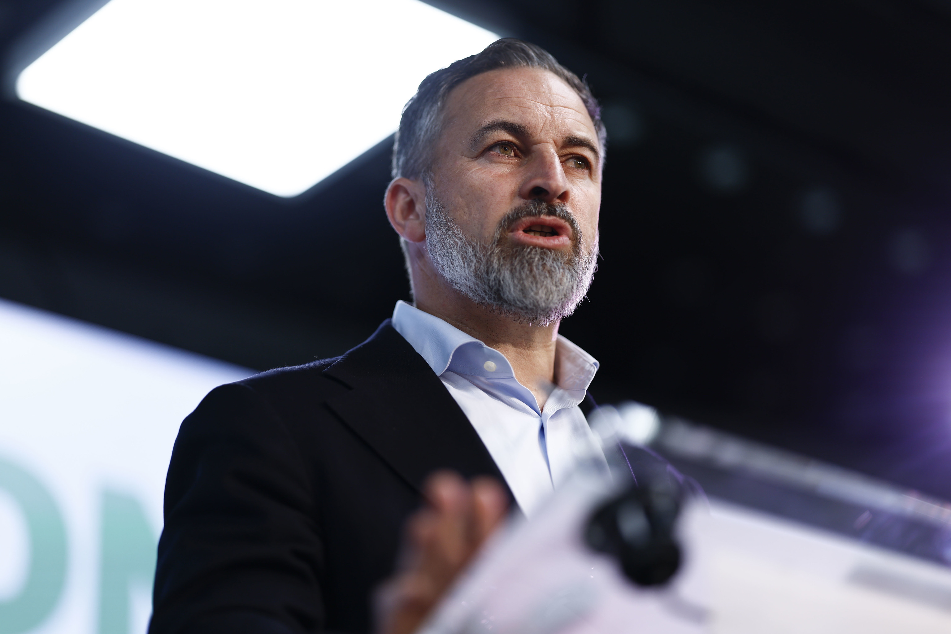 El presidente de Vox, Santiago Abascal, en la sede del partido