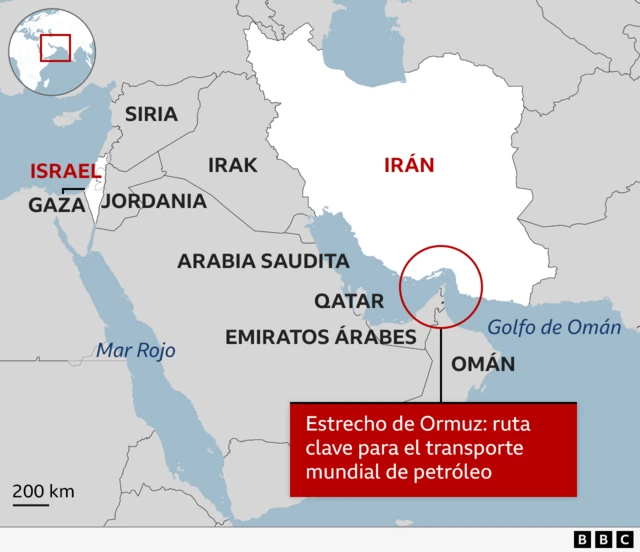 Mapa del Estrecho de Ormuz.