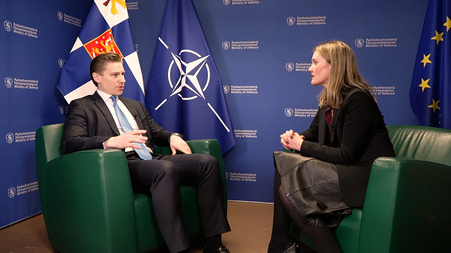 Shona Murray with Finnish Defence Minister Antti Häkkänen