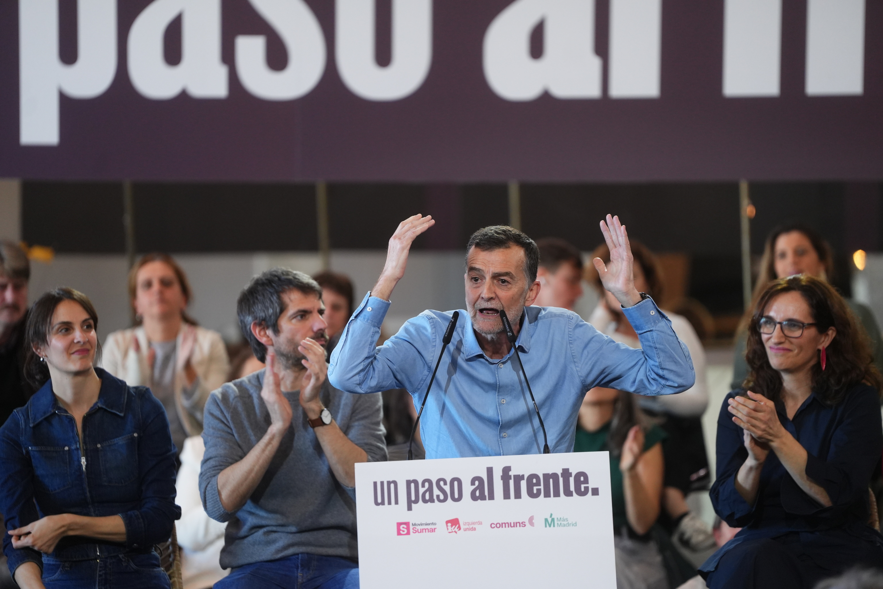 El líder de IU, Antonio Maíllo, durante la presentación de la nueva coalición entre Movimiento Sumar, IU, Más Madrid y los comunes.