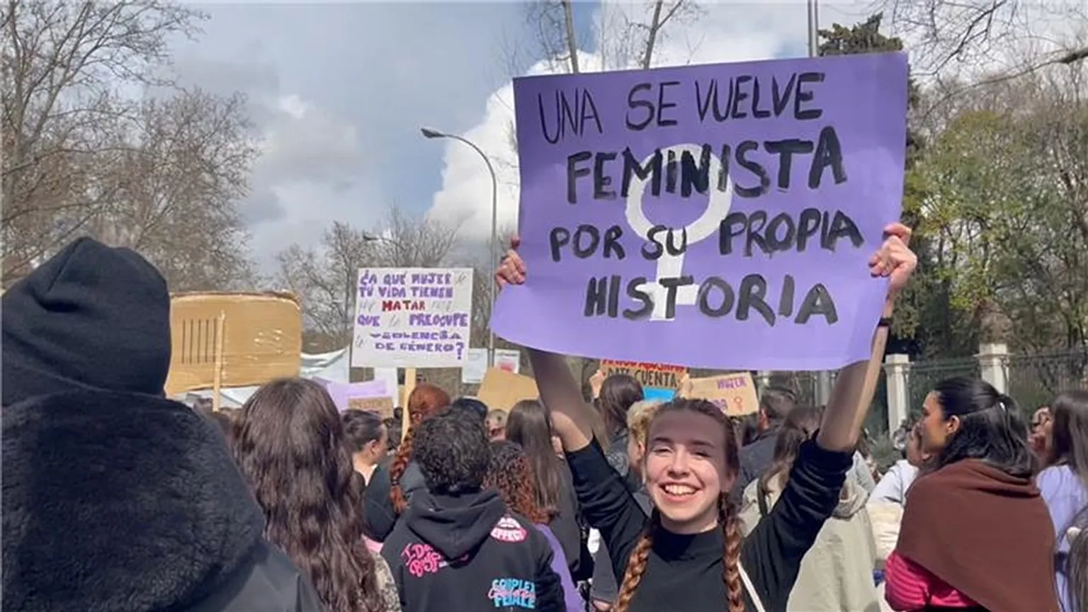 Protesters gather in Madrid for International Women's Day, 8 March, 2026.