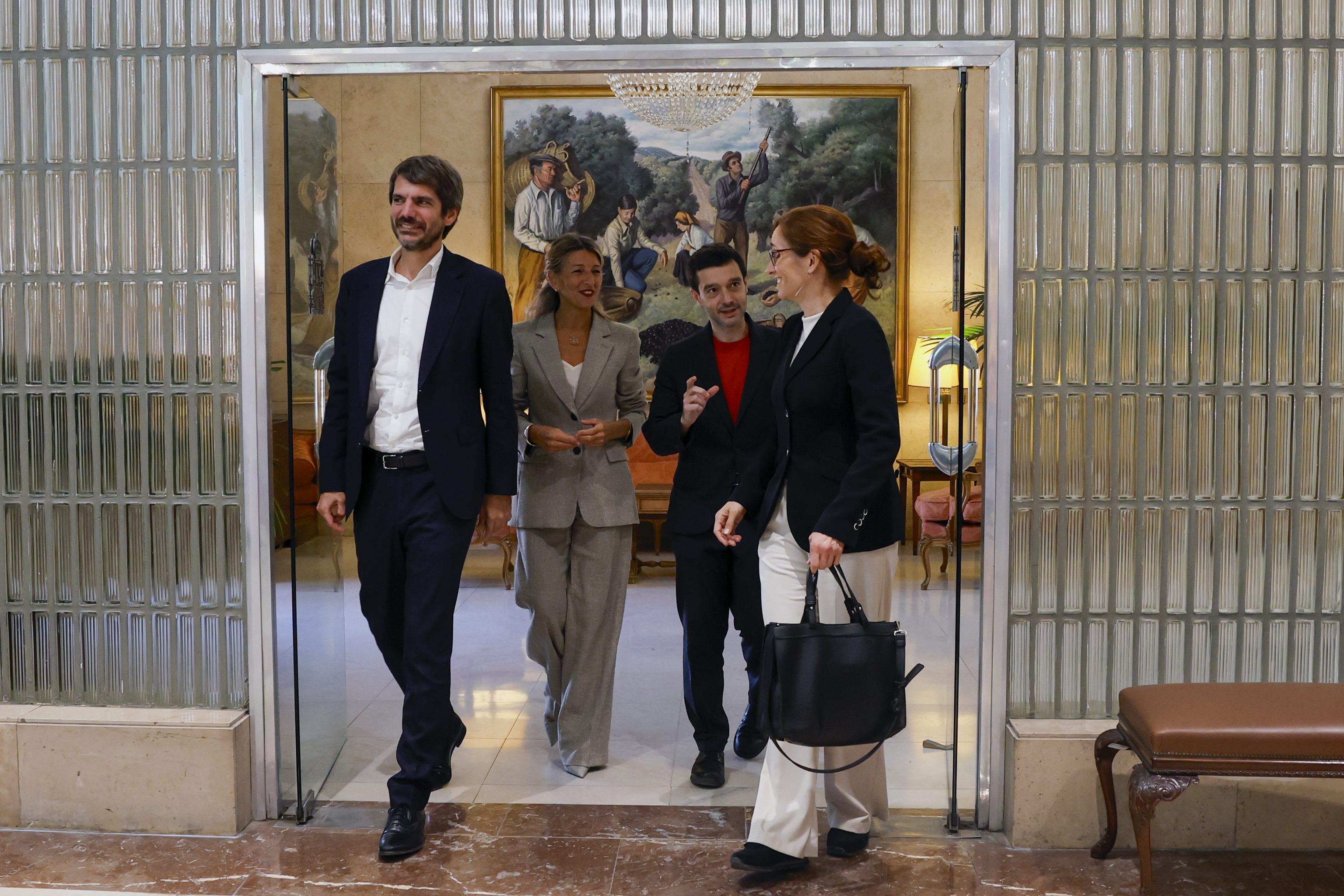 Los ministros de Sumar Urtasun, Díaz, Bustinduy y García.