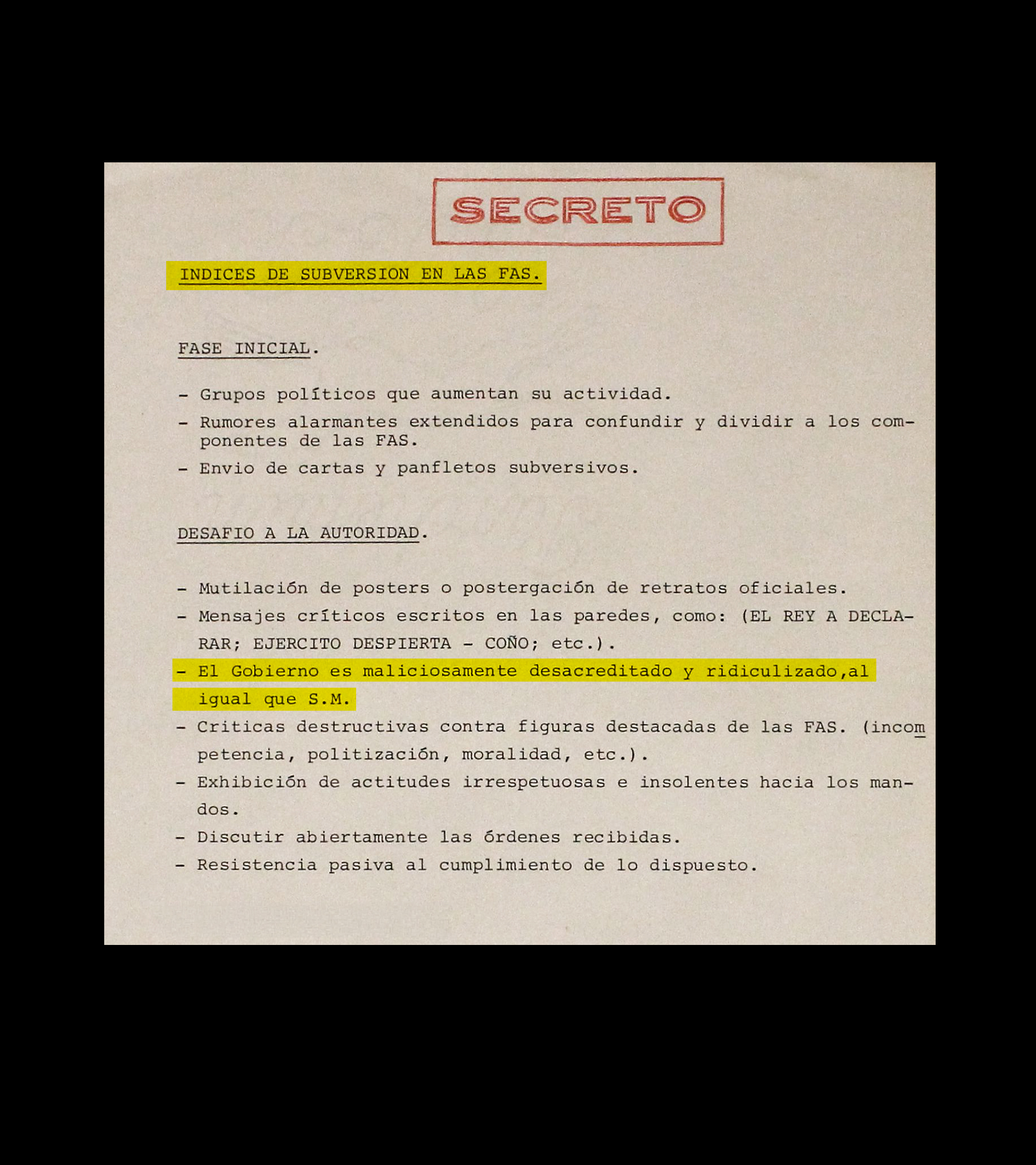 Informe sobre la situación en las Fuerzas Armadas.