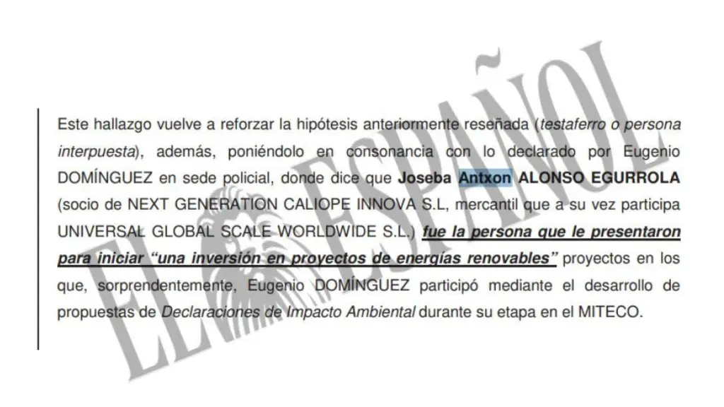 Declaración del alto cargo de Ribera durante el registro.