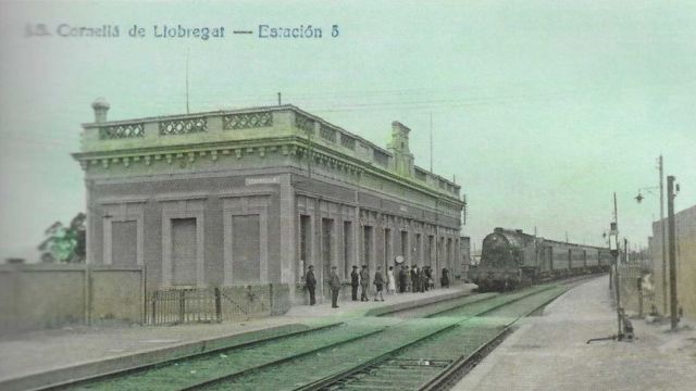Postal de la época de la estación de Cornellà de Llobregat.
