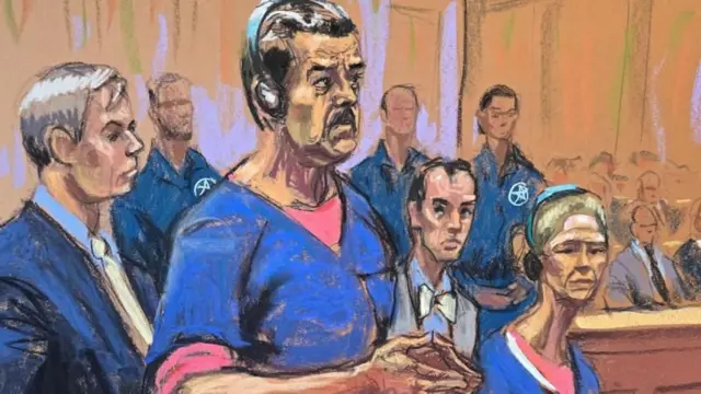Dibujo de la primera audiencia de Maduro y Cilia en NY