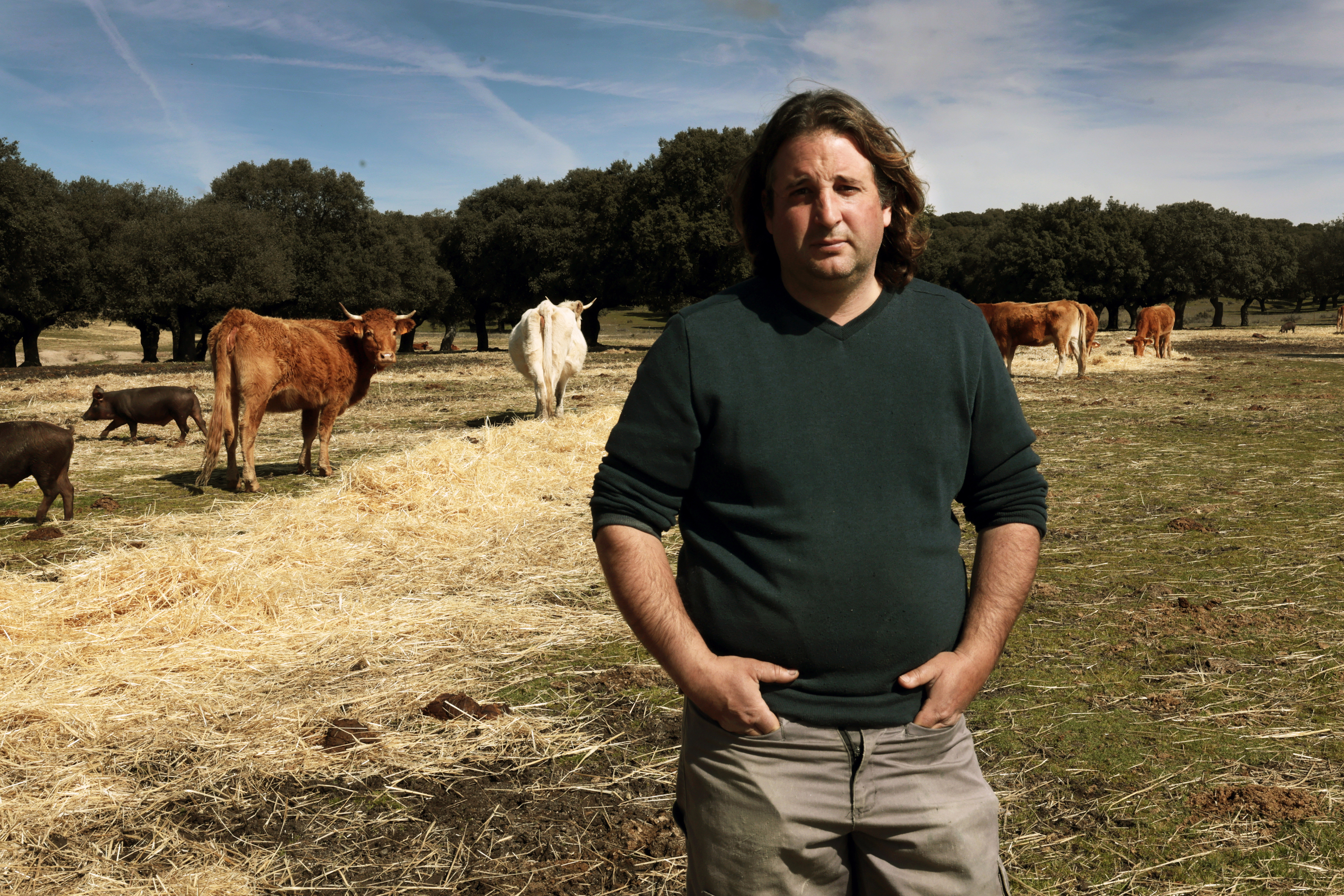 El ganadero Fabio Hernández-Ozamiz, en su finca en Anaya de Alba (Salamanca).
