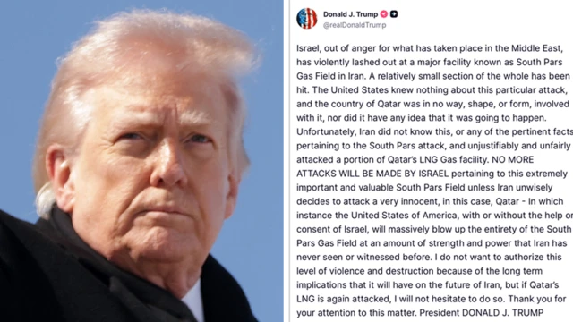 El mensaje que publicó Trump diciendo que "Israel no realizará más ataques" contra South Pars a menos que Irán ataque las instalaciones energéticas de Qatar.