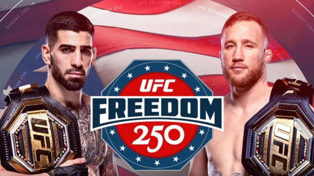 Ilia Topuria y Justin Gaethje, en el cartel promocional de UFC 250 Freedom