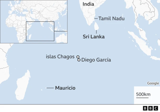Mapa que muestra la ubicación de la isla Diego García