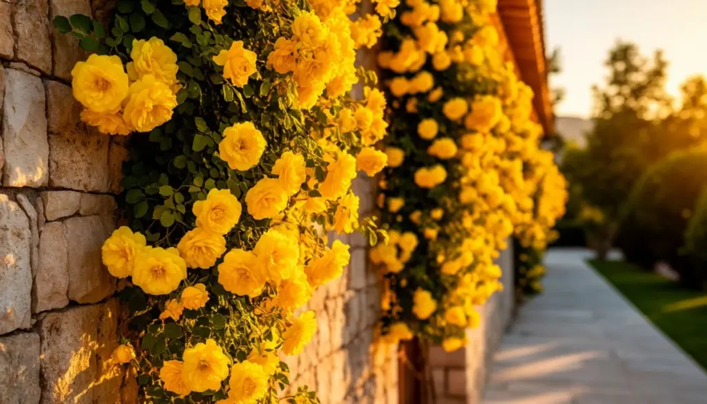 La Rosa banksiae sustituye a la Bougainvillea: trepadora sin espinas y resistente a sequía