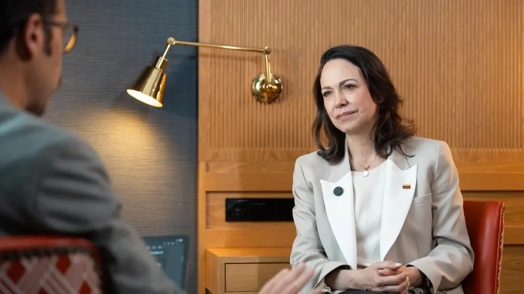 La líder de la oposición democrática de Venezuela, María Corina Machado, durante su entrevista con EL ESPAÑOL.