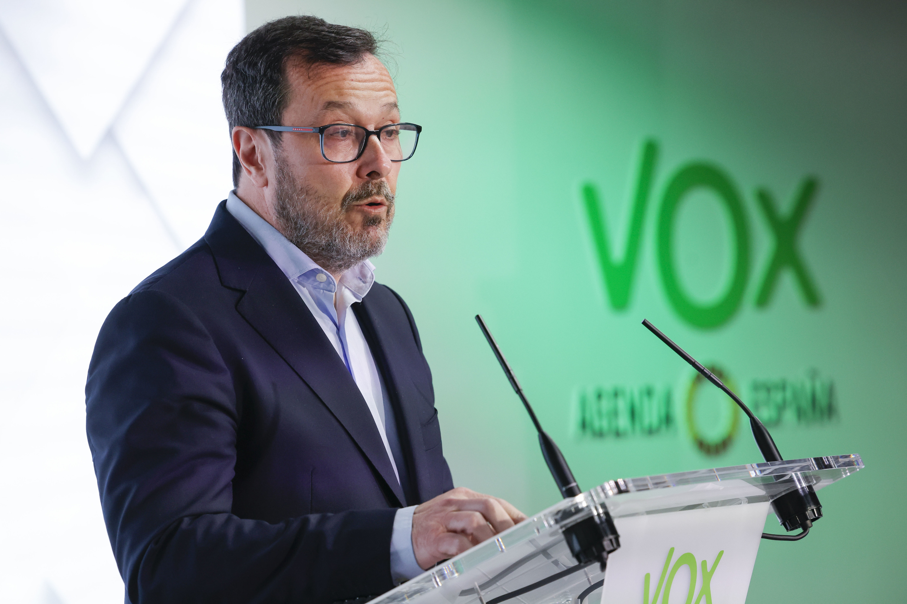 El portavoz nacional de Vox, José Antonio Fúster, en la sede del partido