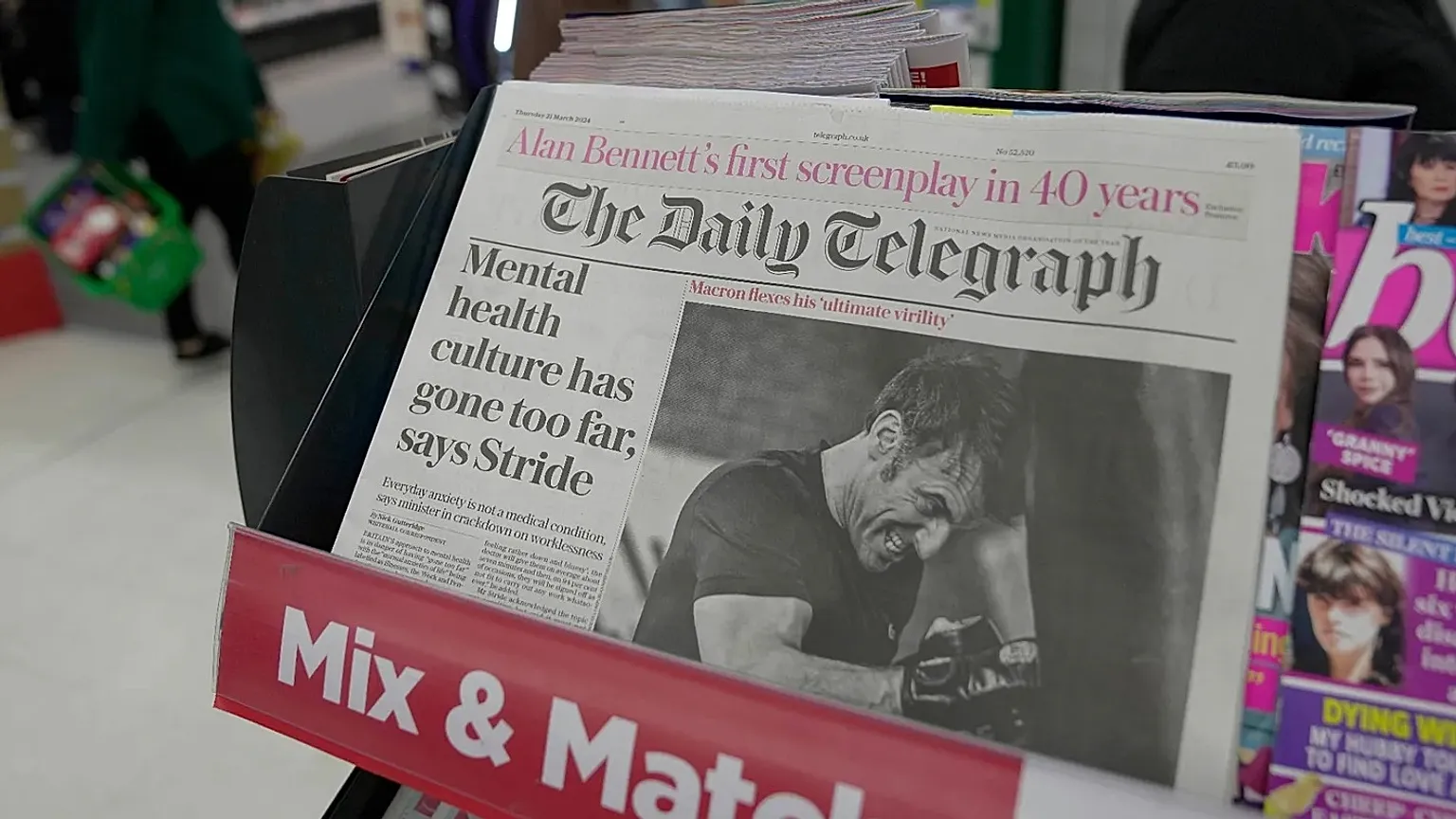 The Daily Telegraph newspaper seen at a supermarket in London, 21 March, 2024