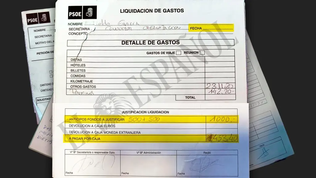 Hoja de liquidación de gastos de Koldo García que no fue declarada por el PSOE al Tribunal de Cuentas.
