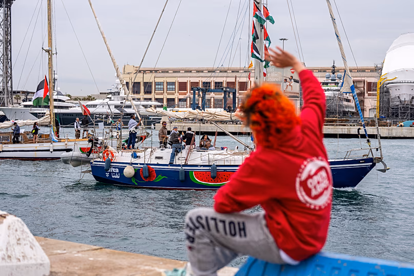 Boats carrying activists and humanitarian aid for Palestinians in Gaza in Barcelona, 12 April, 2026