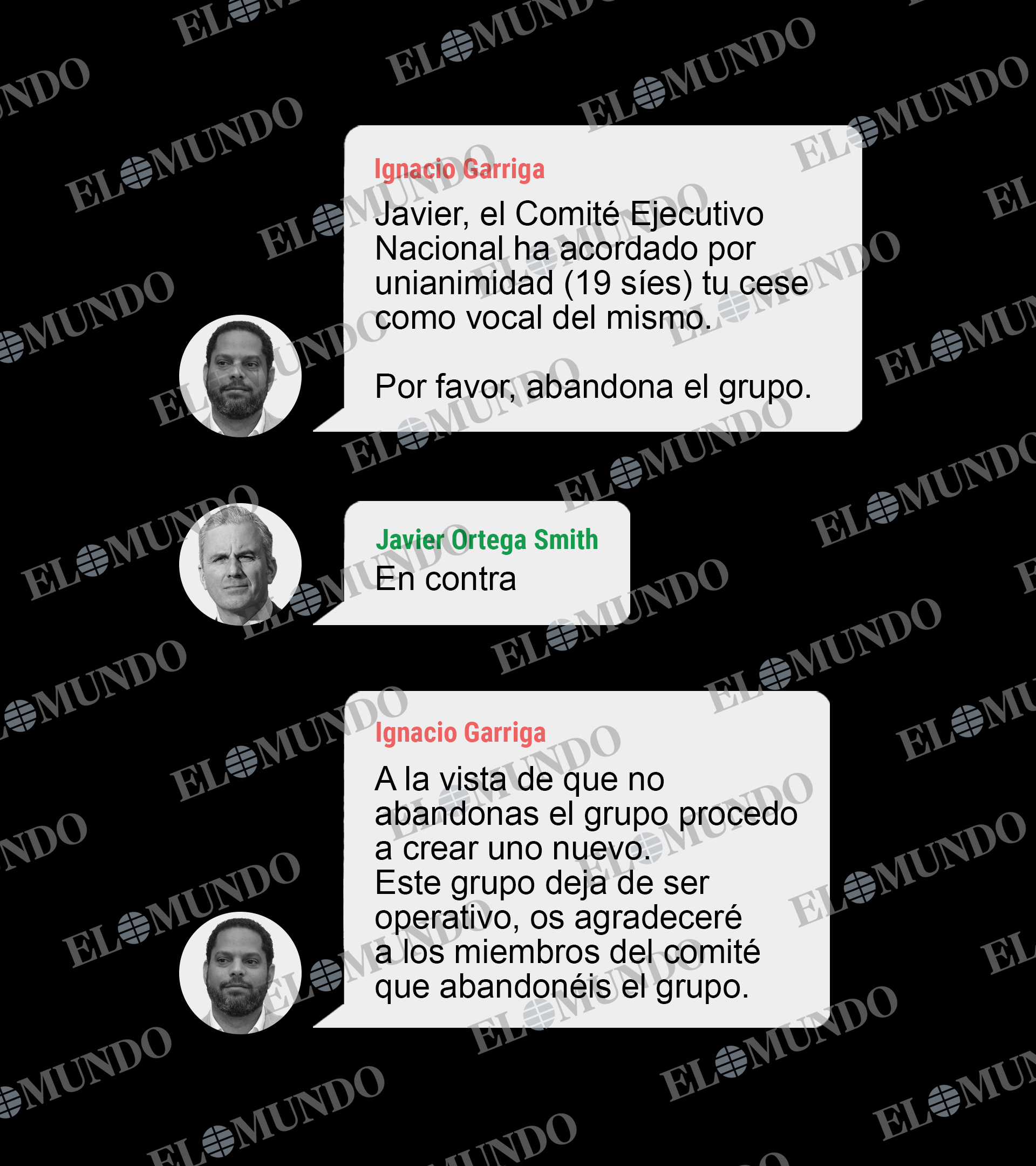 Extracto de la conversación entre Ortega Smith e Ignacio Garriga, en la que éste último le comunica su cese como vocal.