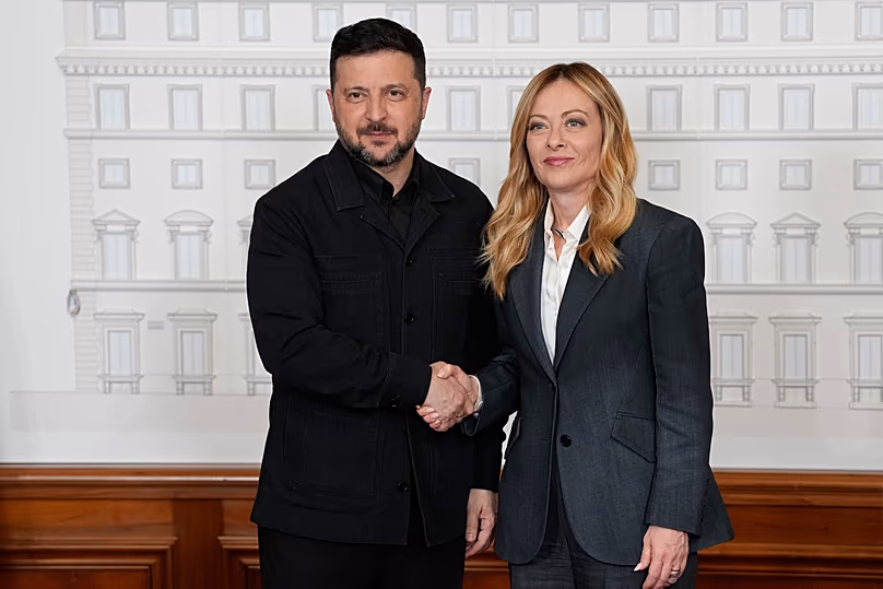 Italy's Premier Giorgia Meloni meets with Ukraine's President Volodymyr Zelenskyyy in Rome, 15 April, 2026