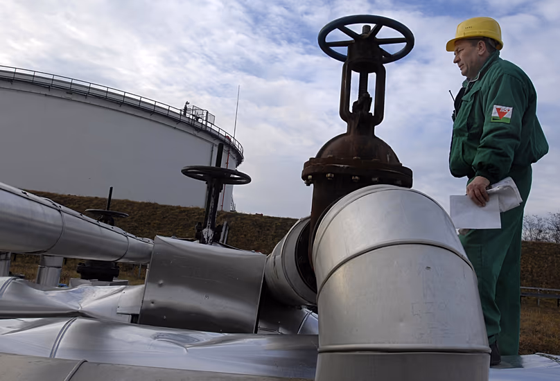 Istvan Szekeres, engineer of the Hungarian Oil and Gas Company (MOL) checks the receiving area of the Druzhba oil pipeline in the country's largest oil refinery, 2007. 