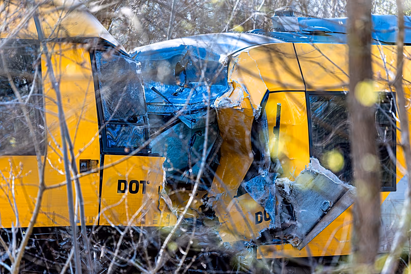 The scene after two trains collided north of Copenhagen, 23 April, 2026