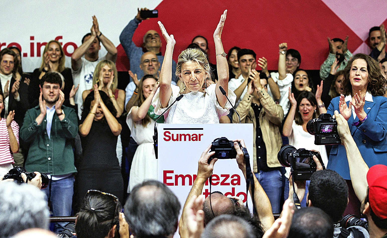Yolanda Díaz, en un acto como candidata a la Presidencia del Gobierno por Sumar, hace hoy tres años.