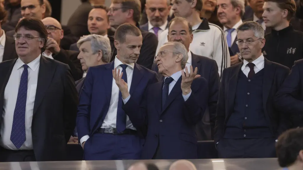 Ceferin y Florentino Pérez, en el palco del Santiago Bernabéu.