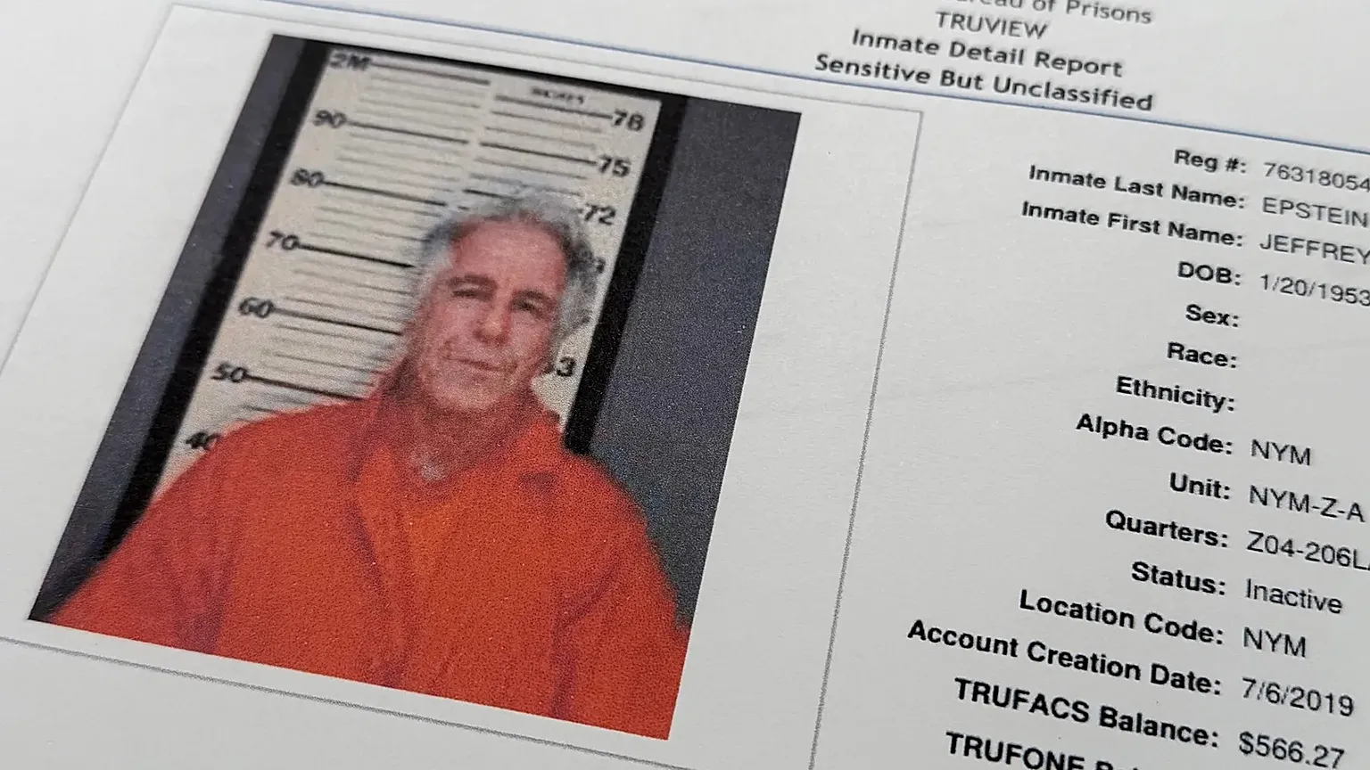 A document that was included in the US Department of Justice release of the Jeffrey Epstein files, 10 February, 2026