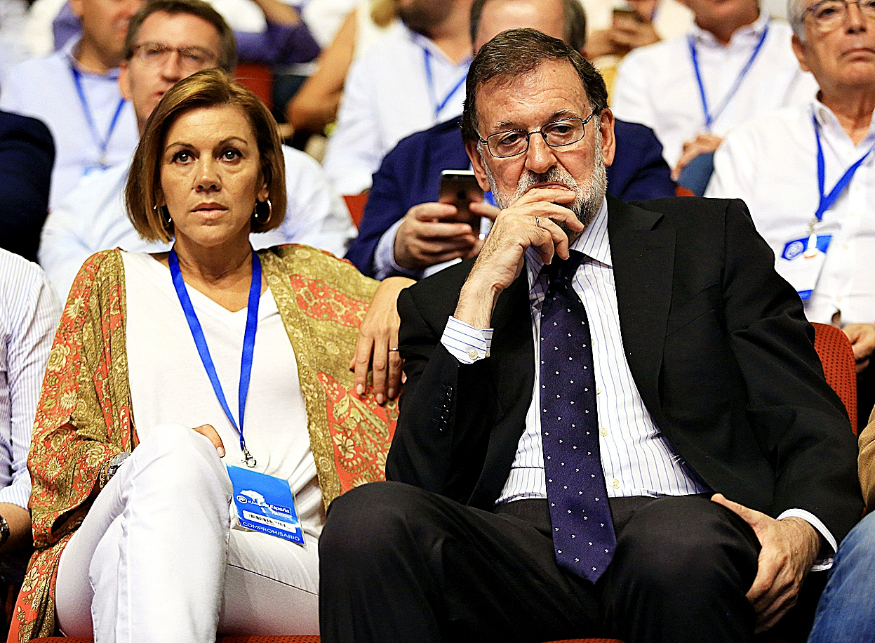 María Dolores de Cospedal y Mariano Rajoy, en el Congreso Extraordinario del PP celebrado en 2018.