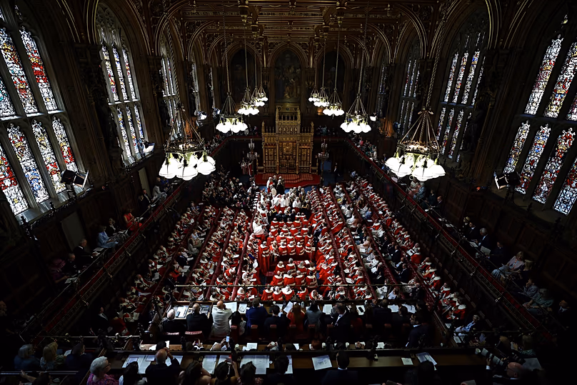 Members of the House of Lords and guests take their seats in the Lords Chamber ahead of the State Opening of Parliament, 17 July, 2024