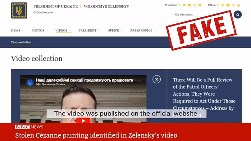 Fake BBC-style report on the alleged theft of a French painting.
