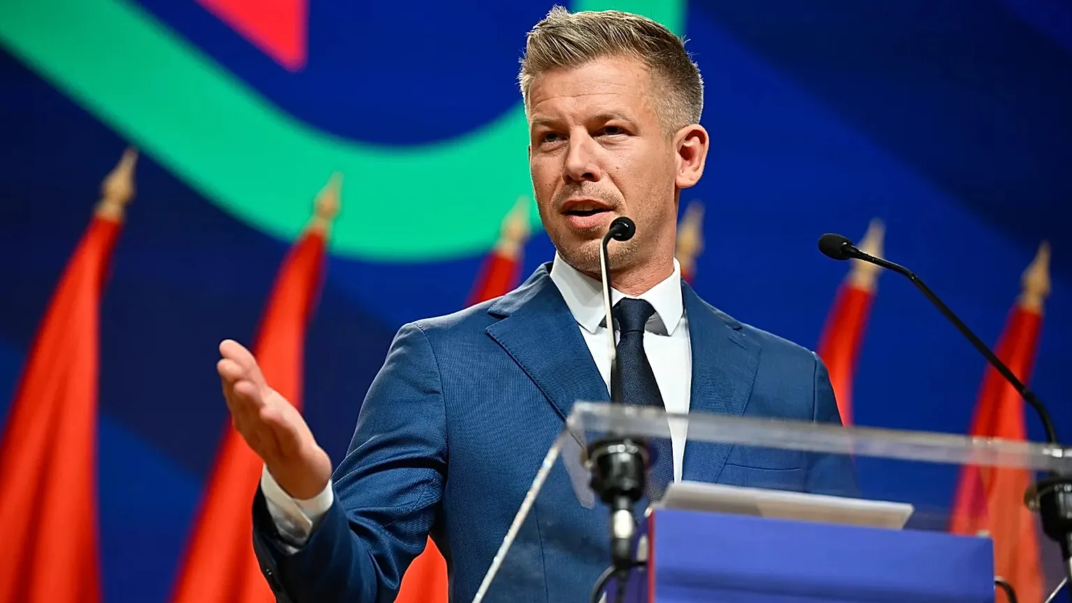 Incoming Hungarian Prime Minister Magyar addresses the media in Budapest