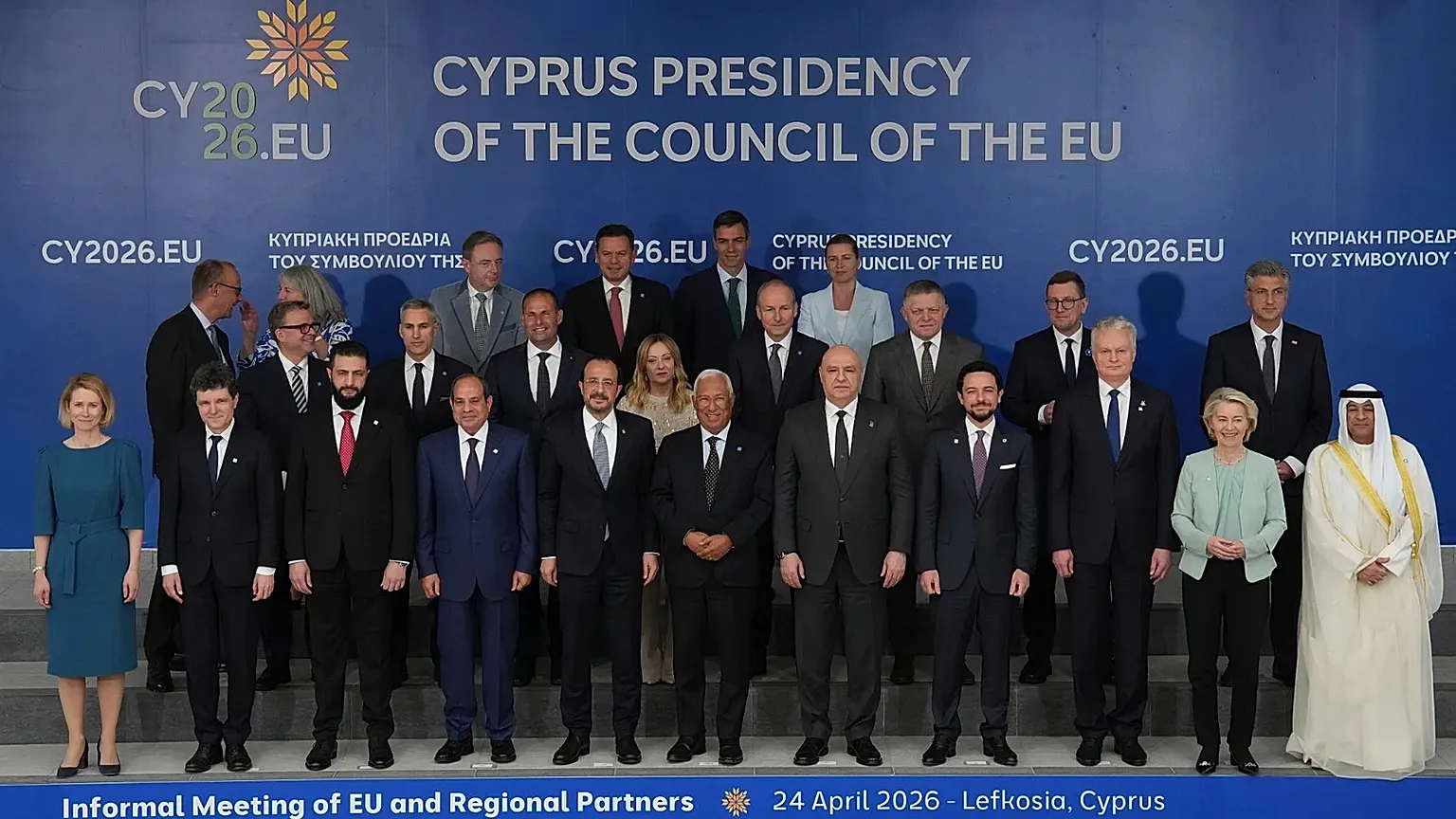 EU and Middle East leaders pose for a family photo of the EU Summit in Nicosia, 24 April, 2026