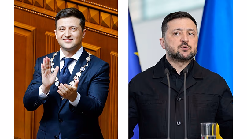 Zelenskyy in 2019 (left) vs Zelenskyy in 2026 (right)