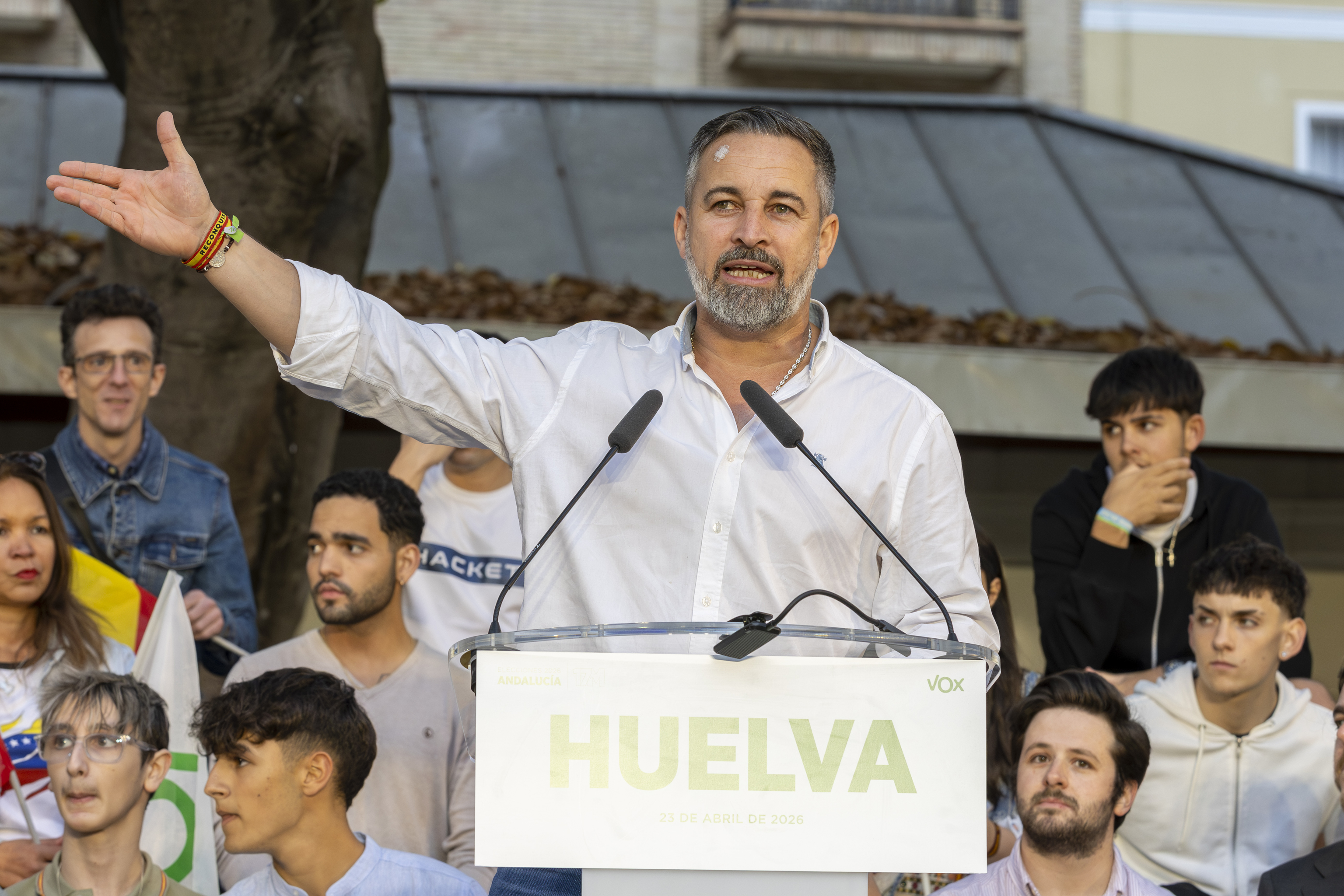 El presidente de Vox, Santiago Abascal, ayer en Huelva.