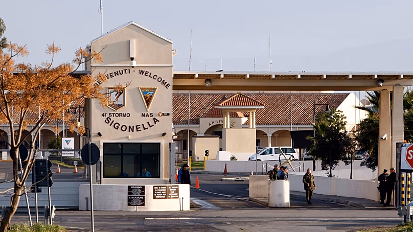 A view of the entrance of the NATO airbase in Sigonella. (AP Photo/Andrew Medichini)