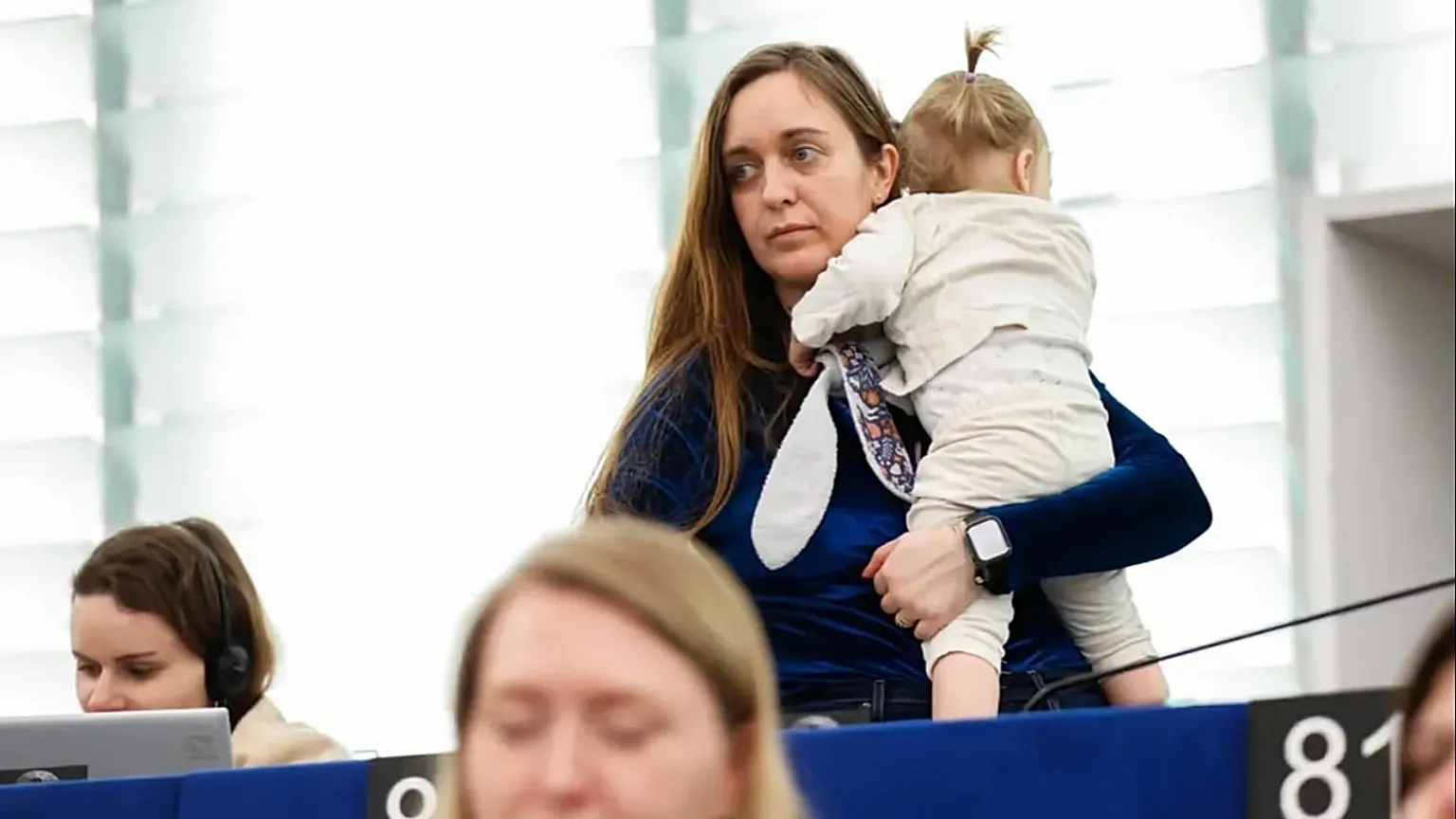 MEP Cristina Guarda with her baby during a Parliament's Plenary session