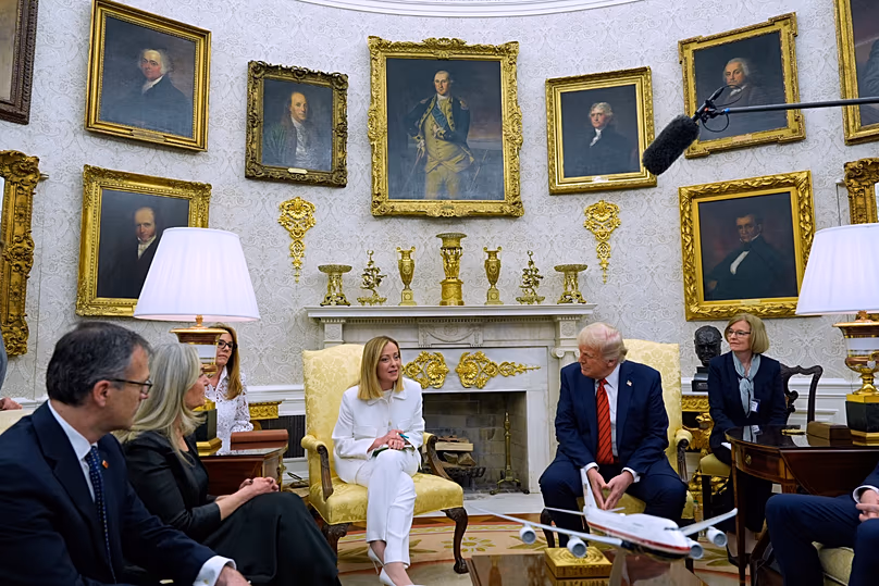 US President Donald Trump meets with Italy's Prime Minister Giorgia Meloni in the Oval Office of the White House, 17 April, 2025
