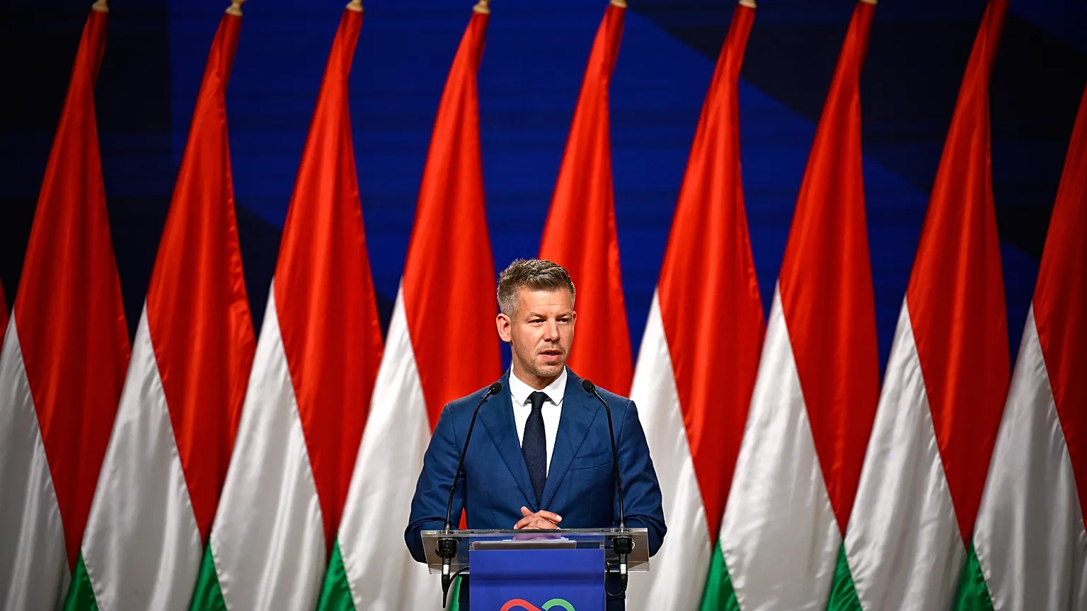 Peter Magyar speaks to the media in Budapest, Hungary, Monday, April 13, 2026, after defeating Prime Minister Viktor Orban's party in the country's parliamentary elections. (A