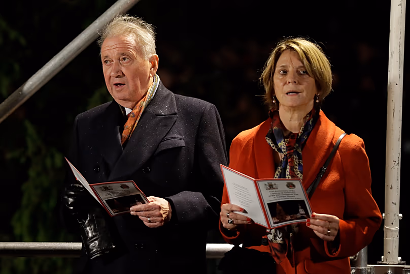 The Norwegian Ambassador to Britain Mona Juul, right, and her husband Terje Rod-Larsen, at Trafalgar Square, 6 December, 2018