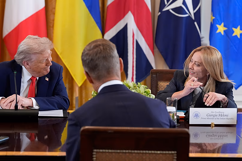 US President Donald Trump and Italy's Prime Minister Giorgia Meloni in the East Room of the White House, 18 August, 2025