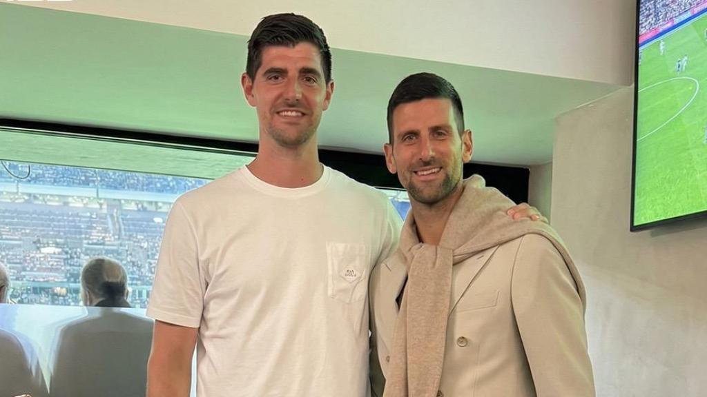 Courtois y Djokovic juntos en un palco del Bernabeu