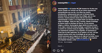 Captura de la publicación de Melanie Griffith en Instagram (@melaniegriffith).