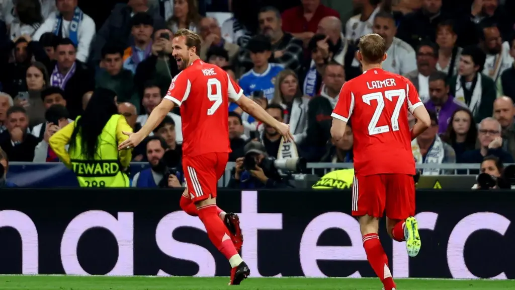 Harry Kane celebra su gol ante el Real Madrid.