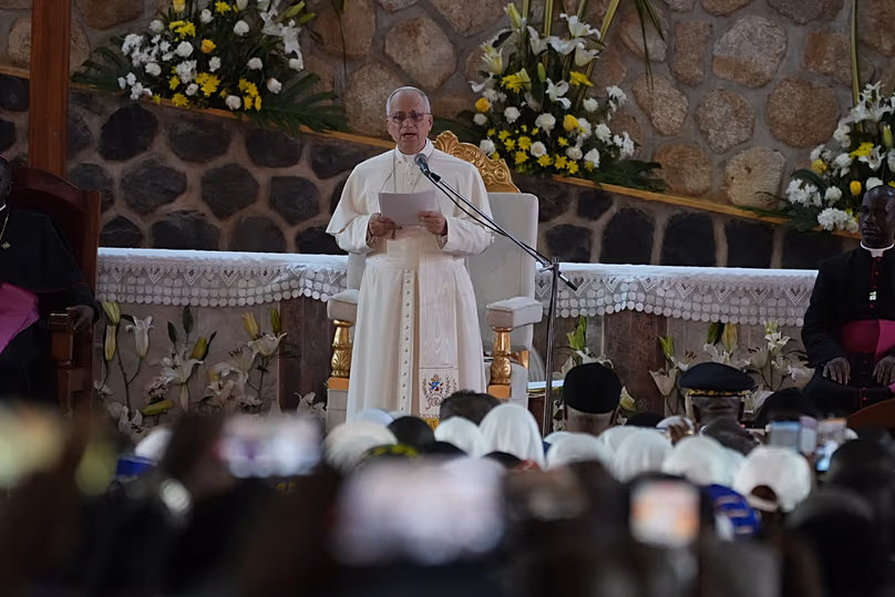 Pope Leo XIV leads a meeting for peace at Saint Joseph's Cathedral in Bamenda, 16 April, 2026