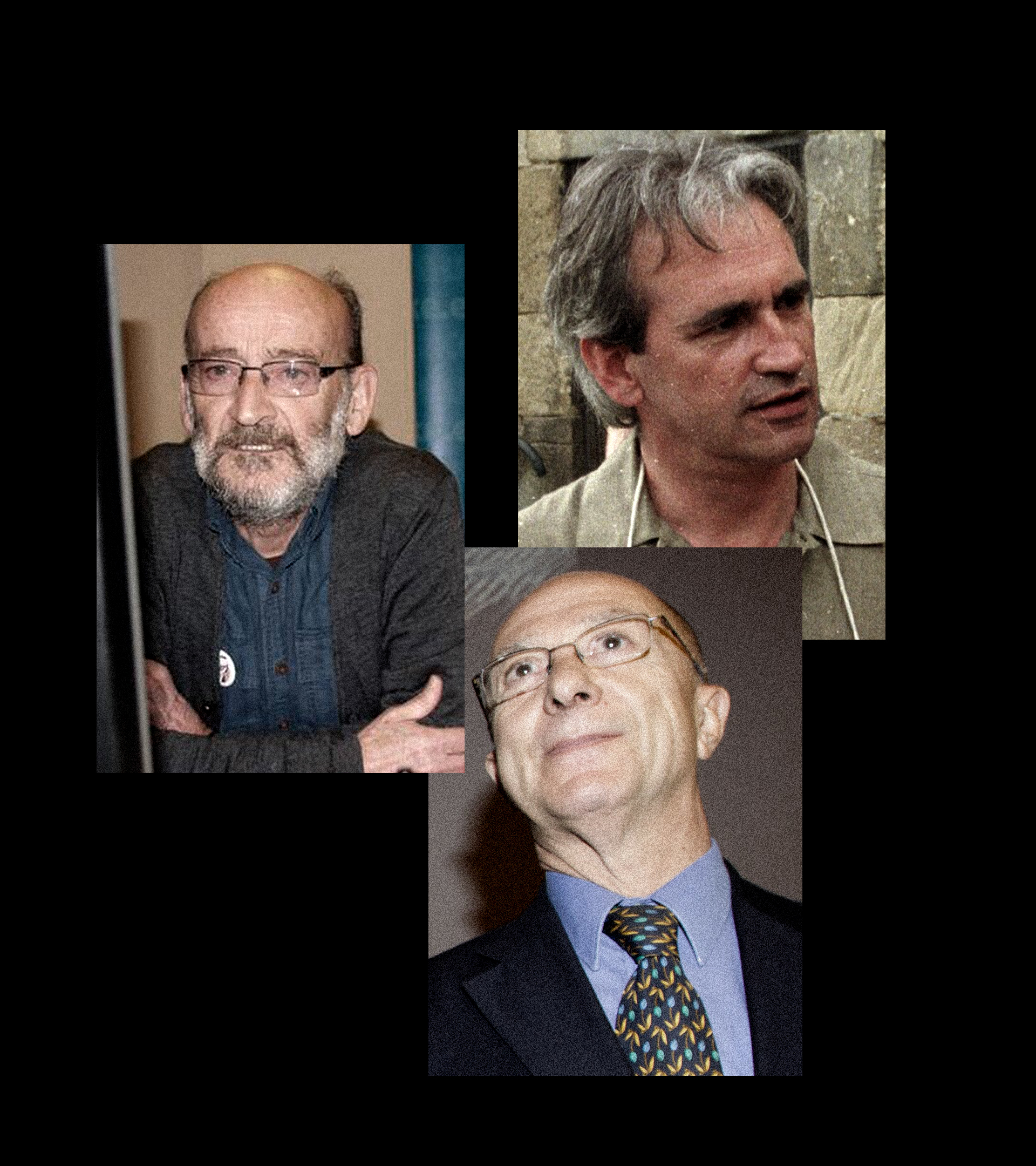 Bixente Serrano (a la izqda.), Carmelo Garitaonaindia (abajo) y Patxi Bisquert.