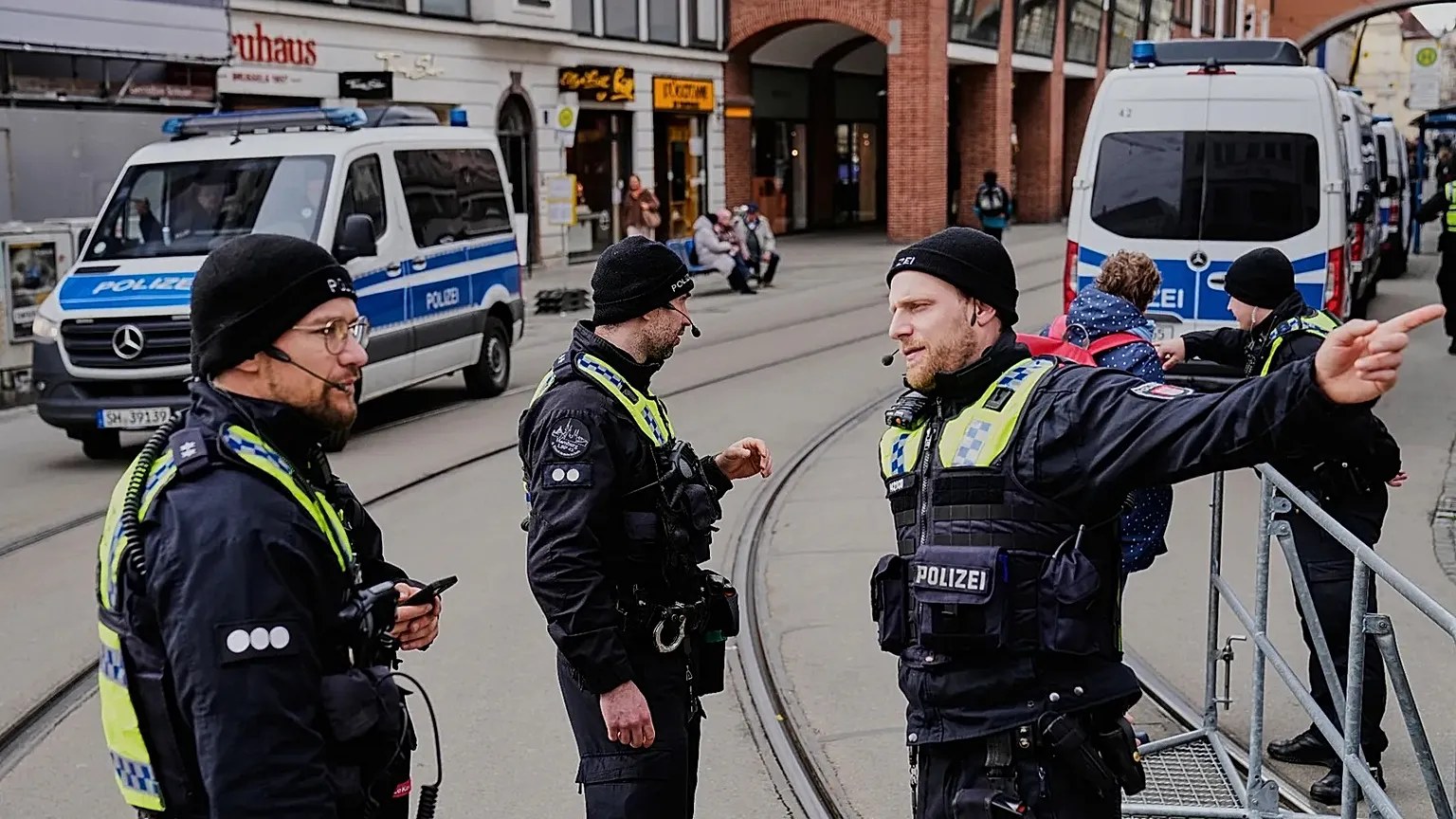 Police officers guarding a street in Munich, 13 February, 2026