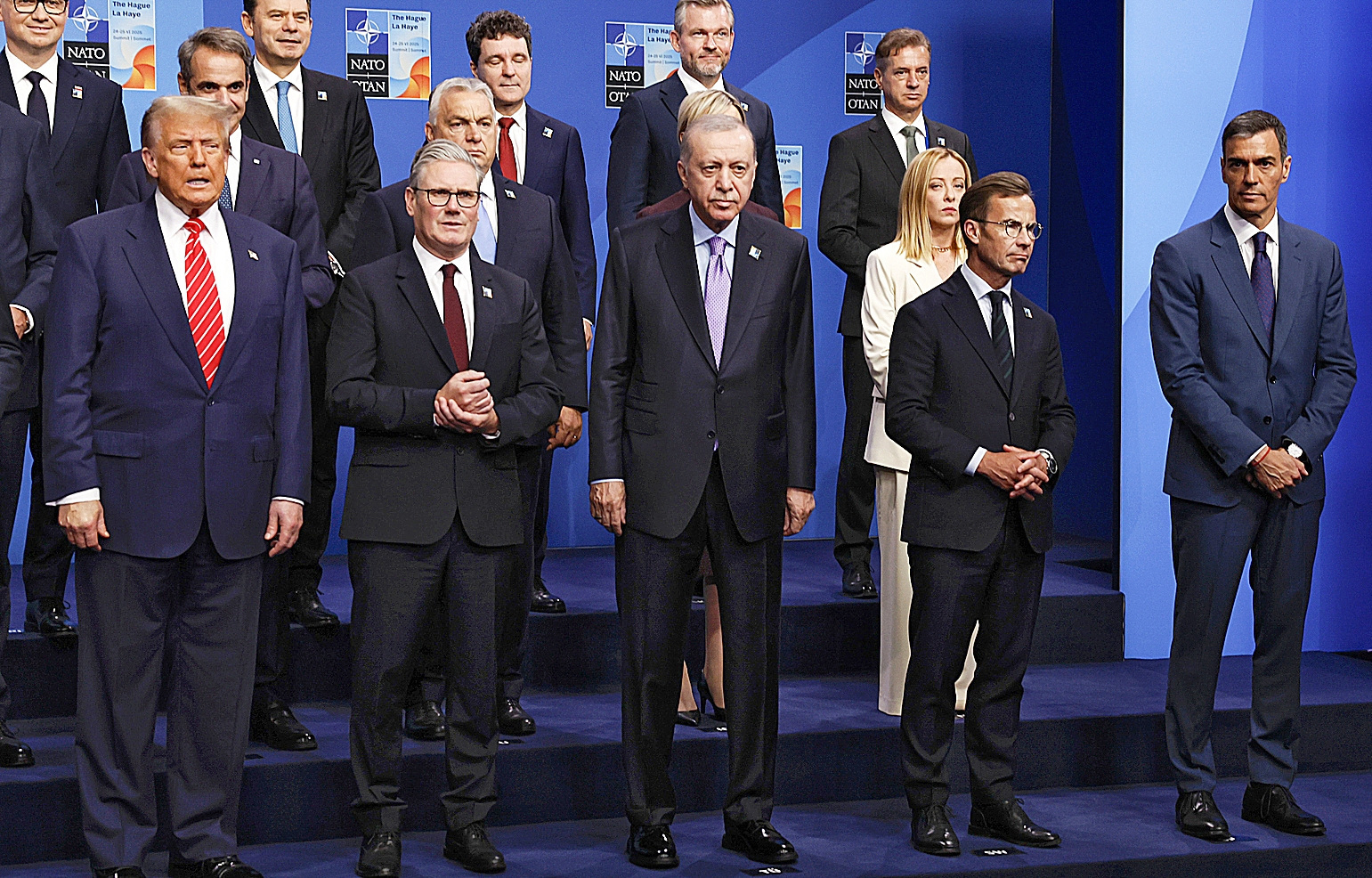 El presidente del Gobierno español, Pedro Sánchez; el presidente estadounidense, Donald Trump; el turco, Recep Tayyip Erdoan; y la primera ministra italiana, Giorgia Meloni,