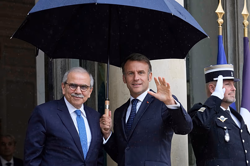 French President Emmanuel Macron welcomes Lebanese Prime Minister Nawaf Salam in Paris, 24 July, 2025 