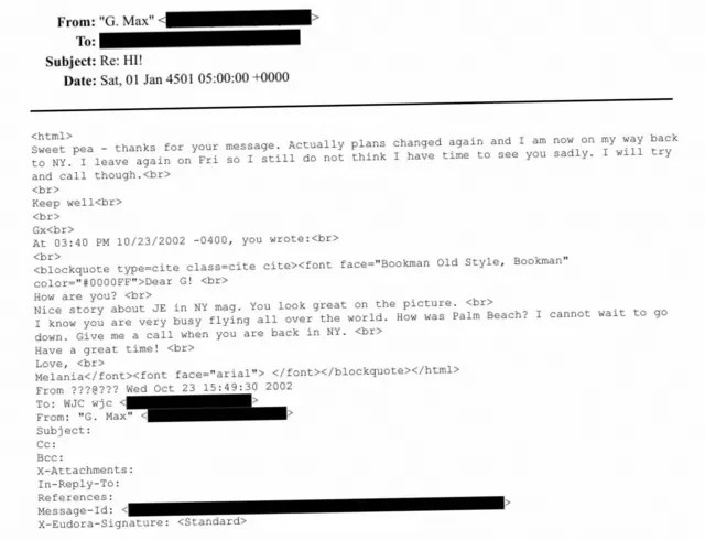Un aparente intercambio de correos electrónicos entre Melania Trump y Ghislaine Maxwell.